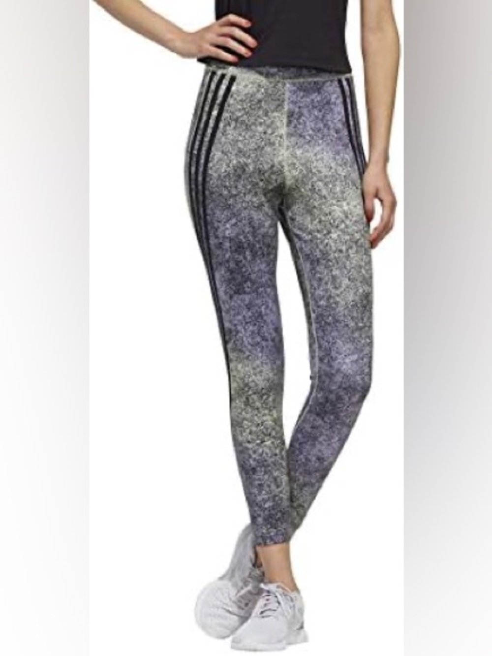 ADIDAS Feel Brilliant 7/8 Purple Marble Active Leggings High Rise Stripes Small